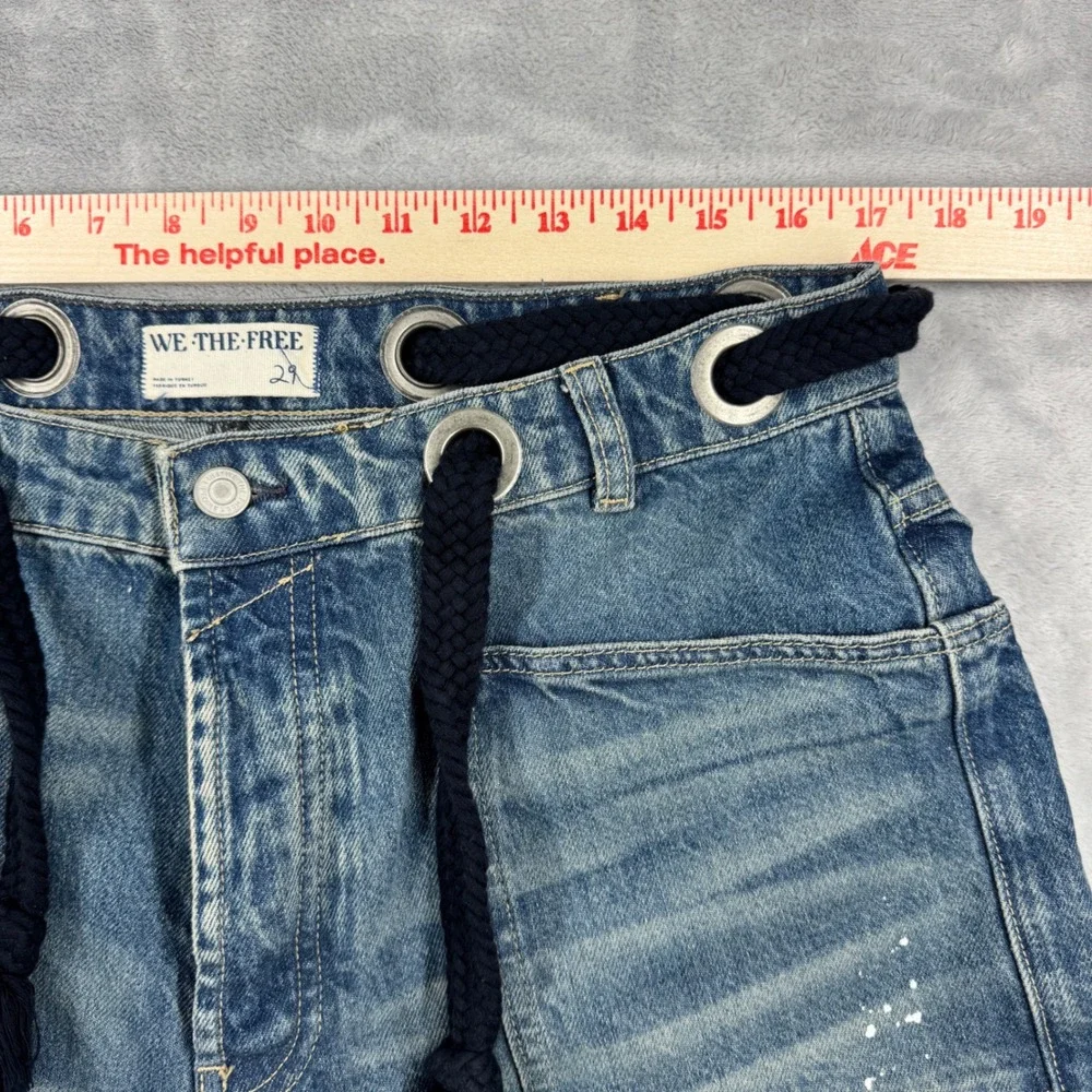 FREE PEOPLE We The Free  Moxie Barrel Jeans Womens 29 Wide Leg Paint Splatter